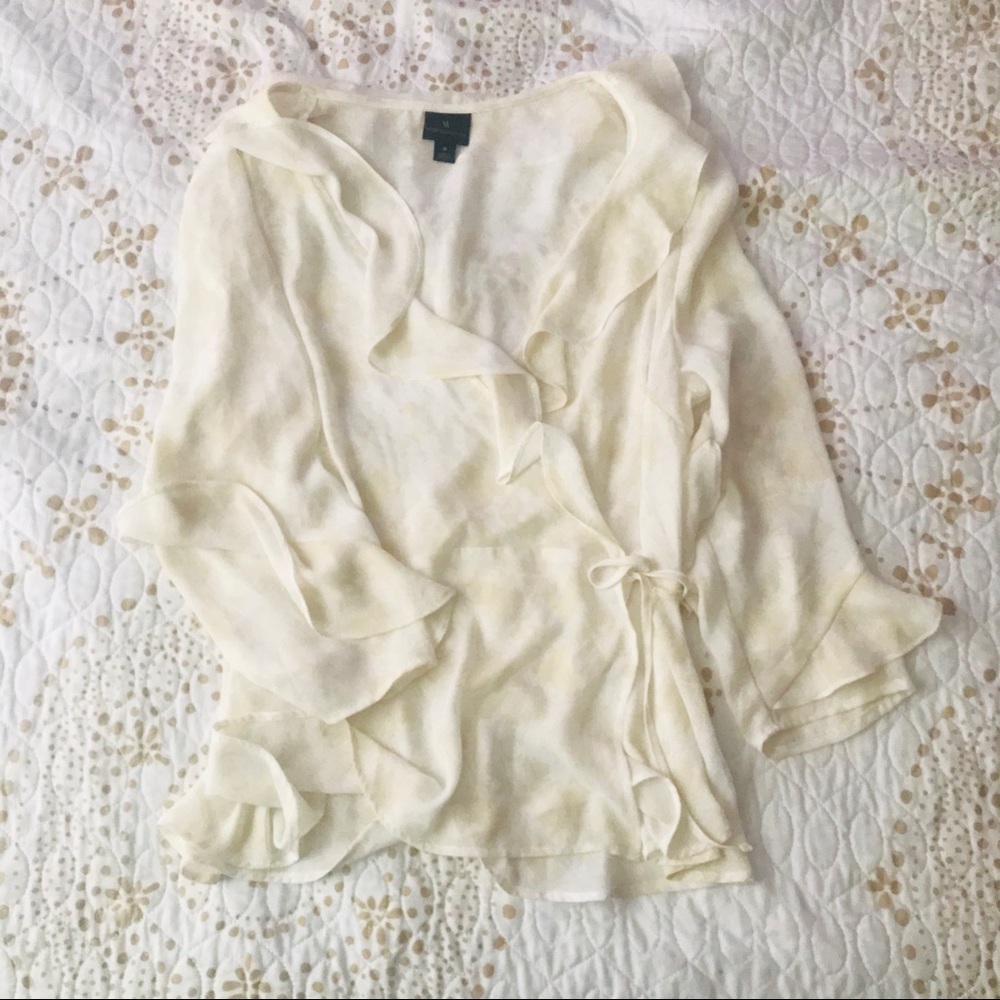 Yellow and White floral Wrap top